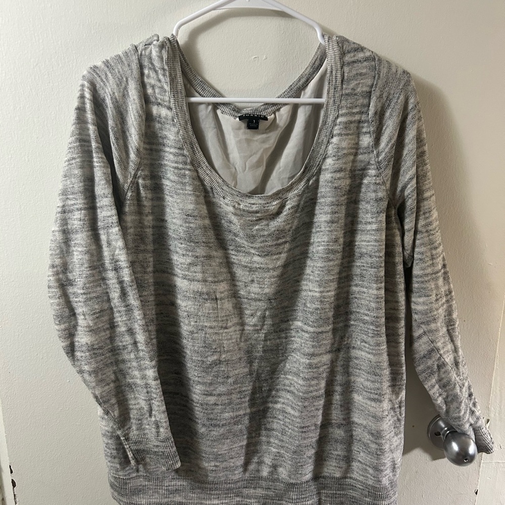 TORRID Gray and white Long Sleeve Sweater shirt ribbon style back